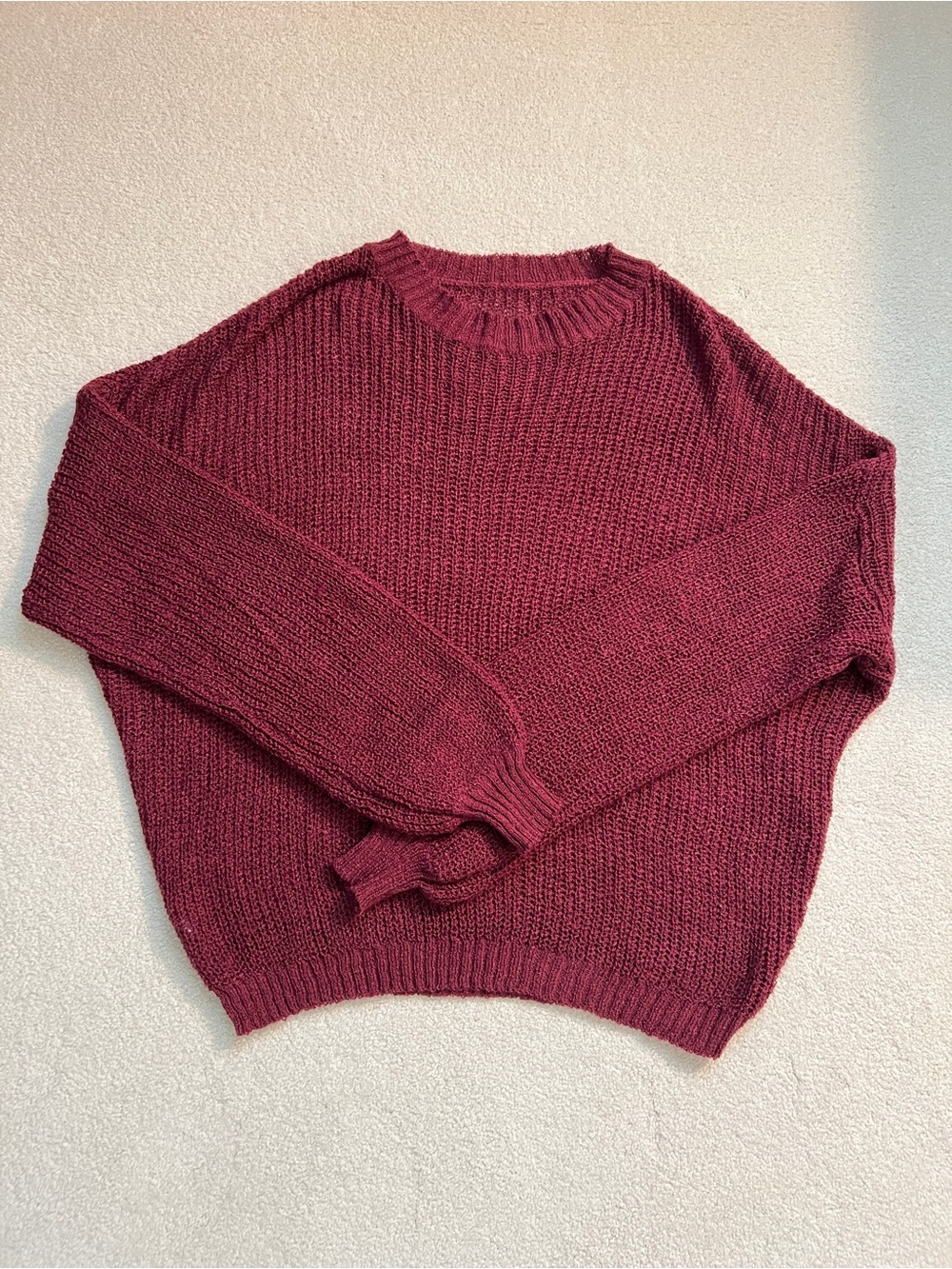 Cozy Maroon Knit Crewneck Sweater - Women's